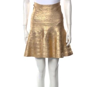 Herve Leger Savio Flare Bandage Skirt in Gold Sz. M